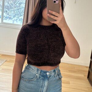 Small Meshki Short Sleeve Crop Sweater chocolate